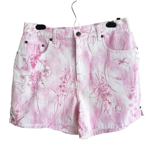 bill blass Pants - 90s/ Y2K Pink/White denim high waisted shorts from Bill Blass floral